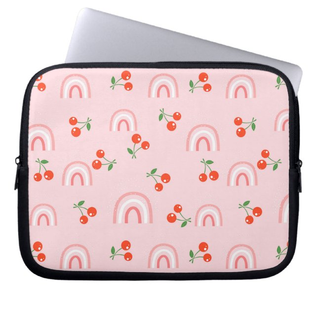 Pink Rainbow Cherry Pattern Laptop Sleeve (Front)