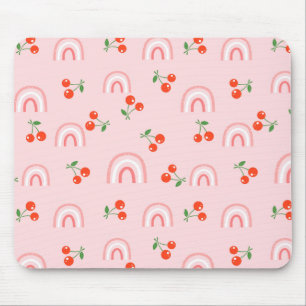 Pink Rainbow Cherry Pattern Mouse Pad