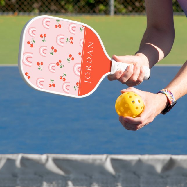 Pink Rainbow Cherry Pattern Pickleball Paddle (Insitu)