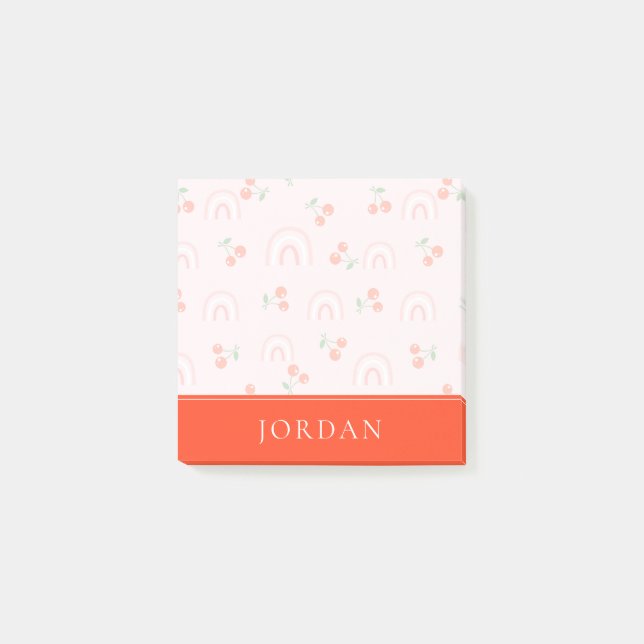 Pink Rainbow Cherry Pattern Post-it Notes (Front)