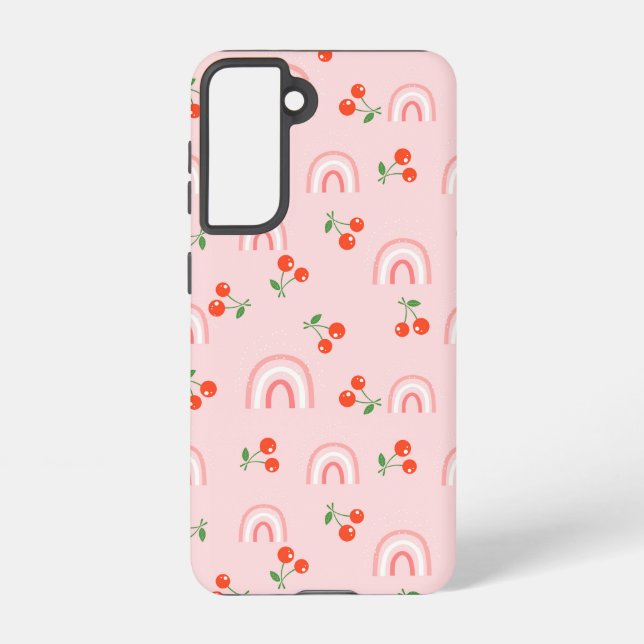 Pink Rainbow Cherry Pattern Samsung Galaxy S21 Case (Back)