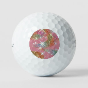 Pink Rainbow Faux Glitter Sparkle Pattern Golf Balls