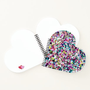 Pink Rainbow Faux Sequin Sparkles Heart Notebook