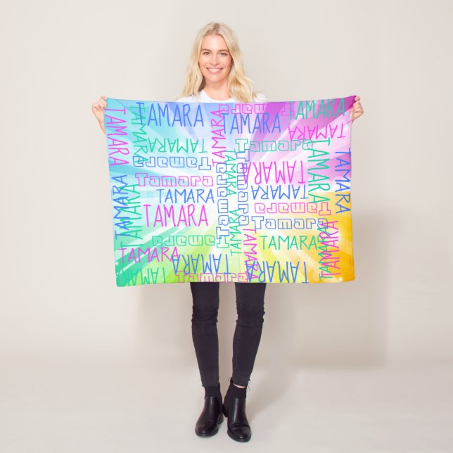 Pink Rainbow Girls Cute Personalized Custom Name Fleece Blanket (In Situ)