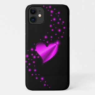 Pink Rainbow Heart with Stars on black iPhone 11 Case