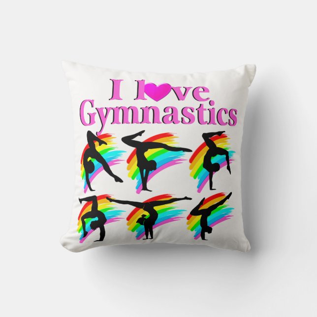 PINK RAINBOW I LOVE GYMNASTICS DESIGN THROW PILLOW (Front)