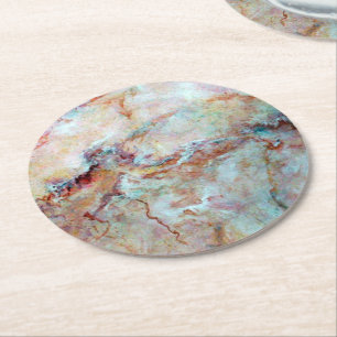 Pink rainbow marble stone finish round paper coaster