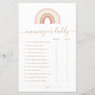 Pink Rainbow Mommy or Daddy Baby Shower Game