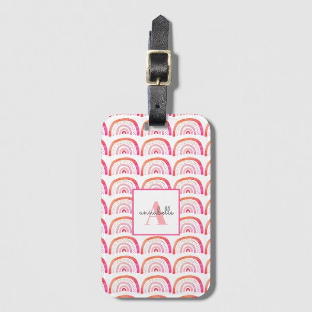 Pink Rainbow Monogram Initial Luggage Tag (Front Vertical)