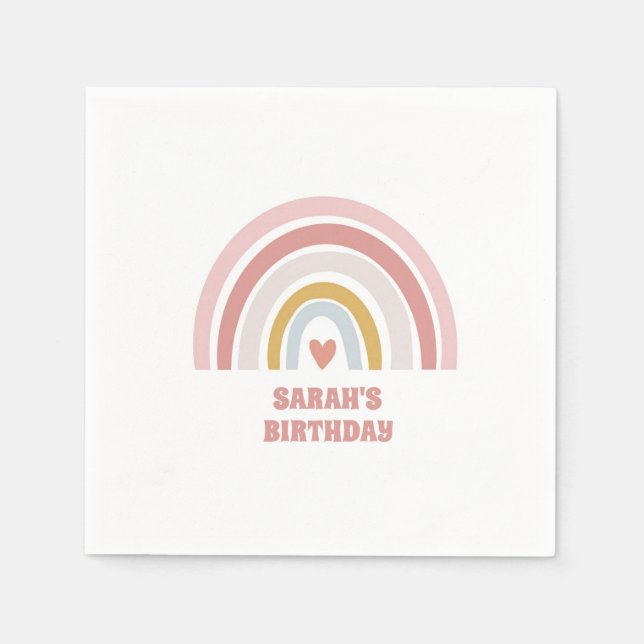 pink rainbow napkin for birthday custom name (Front)