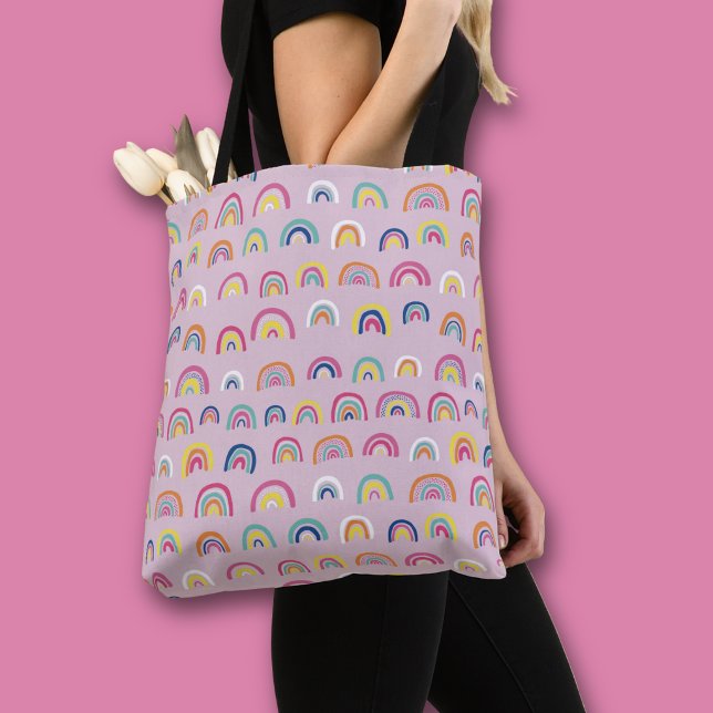 Pink Rainbow Pattern Tote Bag (Pink rainbow all over print tote bag)