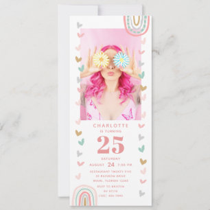 Pink Rainbow Photo 25th Birthday Party Invitation