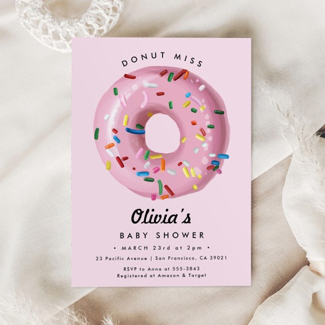 Pink Rainbow Sprinkle Doughnut Baby Shower Invitation (Creator Uploaded)