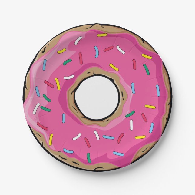 Pink Rainbow Sprinkle Doughnut Paper Plate (Front)