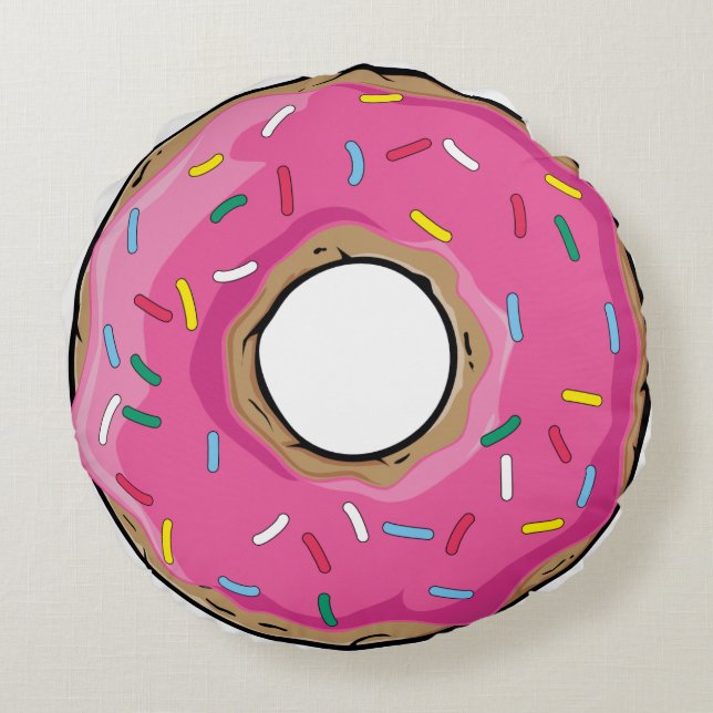 Pink Rainbow Sprinkle Doughnut Round Pillow (Back)