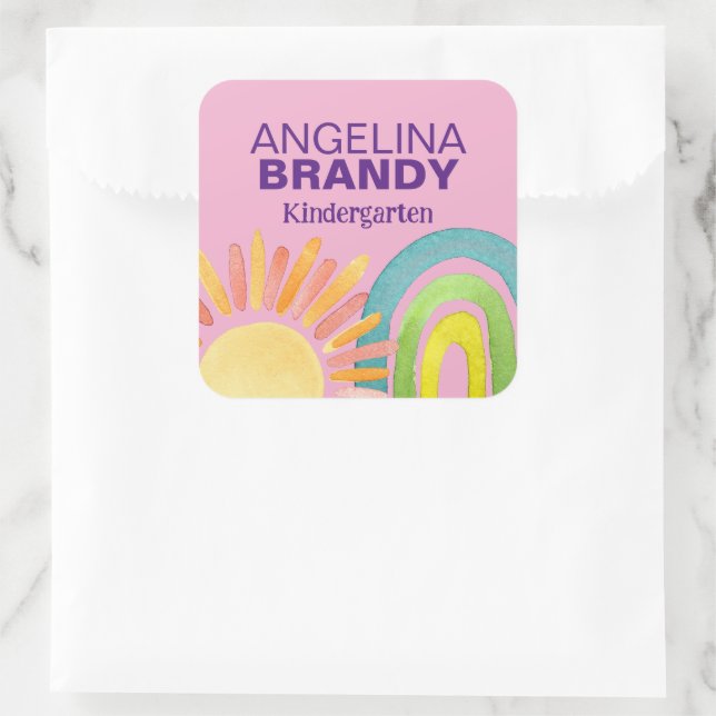 Pink Rainbow & Sun First Day of School Kids Labels (Bag)