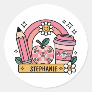Pink Rainbow Teacher Essentials – Personalized Classic Round Sticker