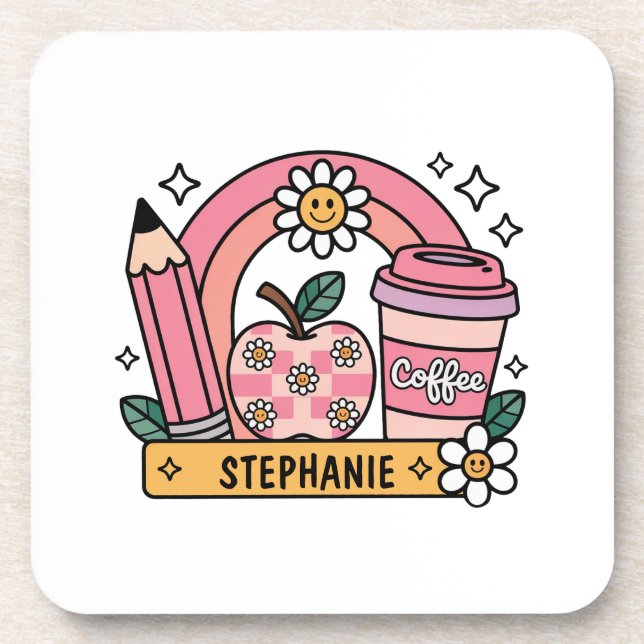 Pink Rainbow Teacher Essentials – Personalized Coaster (Front)