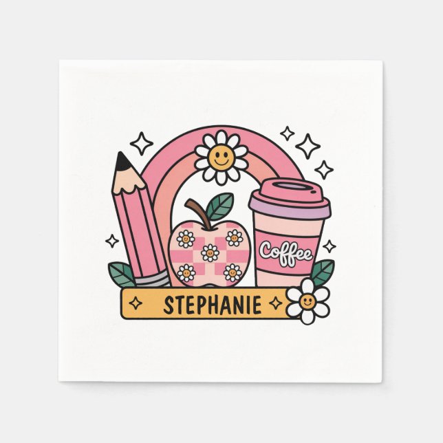 Pink Rainbow Teacher Essentials – Personalized Napkin (Front)