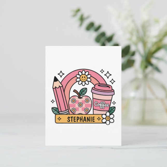 Pink Rainbow Teacher Essentials – Personalized Postcard (Standing Front)