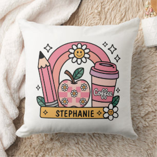 Pink Rainbow Teacher Essentials – Personalized Throw Pillow