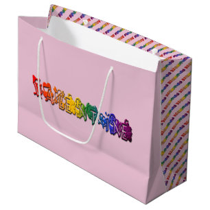 Pink Rainbow Text Hearts Valentine Large Gift Bag