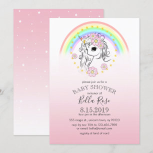 Pink Rainbow Unicorn Baby Shower Invite