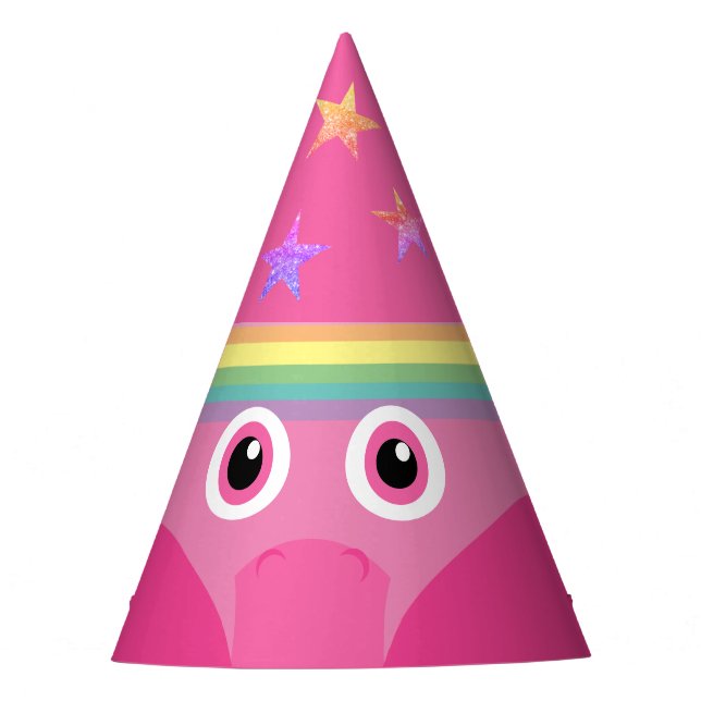 Pink Rainbow Unicorn Face Costume Party Hat (Front)