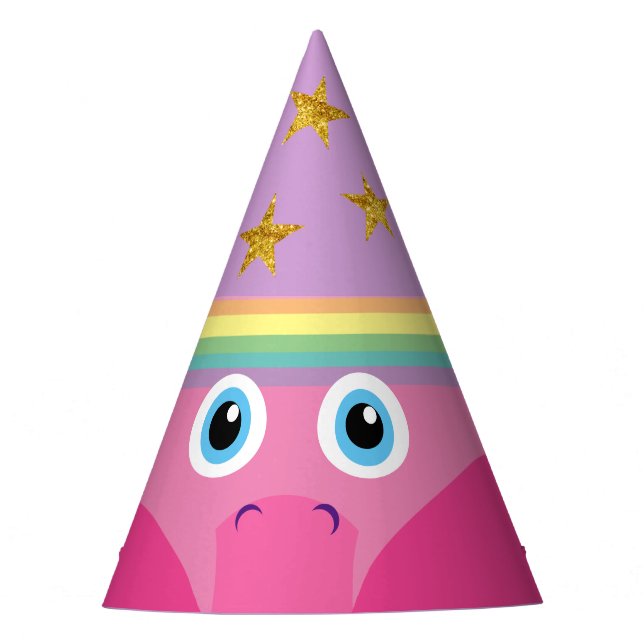 Pink Rainbow Unicorn Face Costume Party Hat (Front)