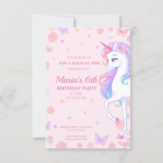 Pink Rainbow Unicorn Magique Invitation d'annivers