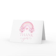 Pink Rainbow Valentines Thank You Card