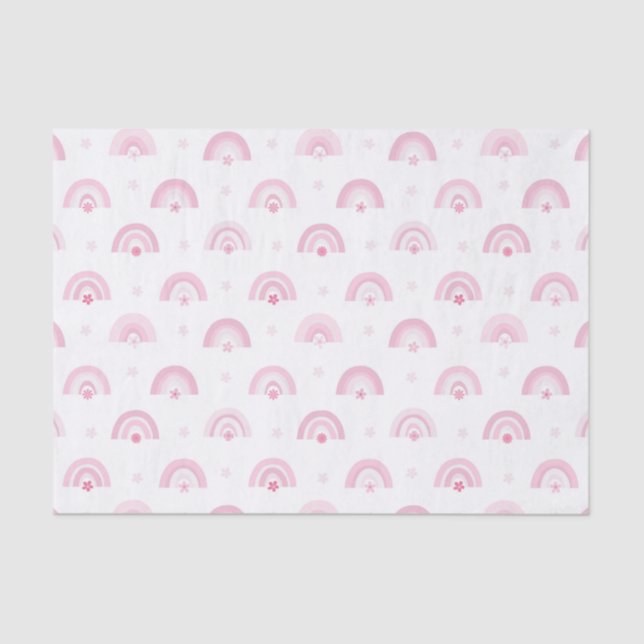 Pink Rainbows and Flowers Baby Shower Tissue Paper (Front)