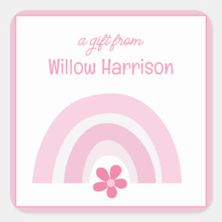 Pink Rainbows and Flowers Gift Enclosure Square Sticker