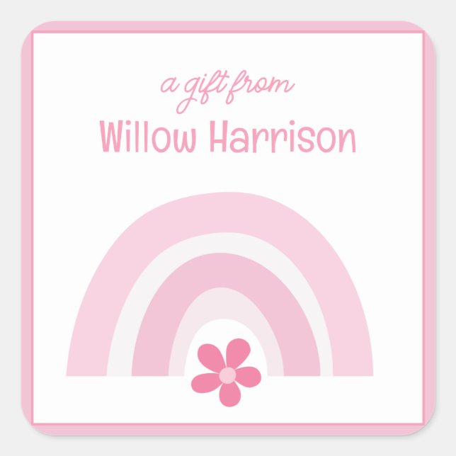 Pink Rainbows and Flowers Gift Enclosure Square Sticker (Front)
