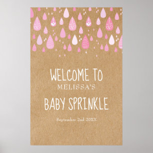 Pink Raindrops Baby Girl Sprinkle Welcome Sign