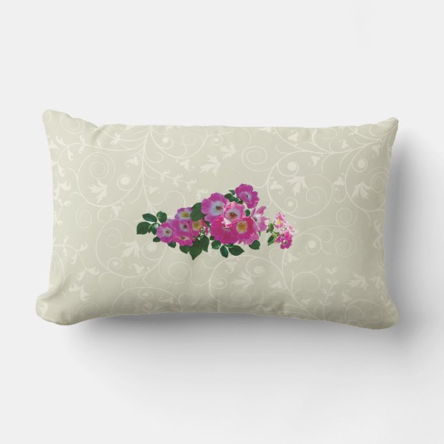 Pink Rambler Rose Lumbar Pillow (Front)