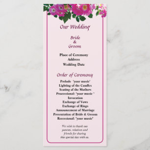 Pink Rambler Rose Wedding Program
