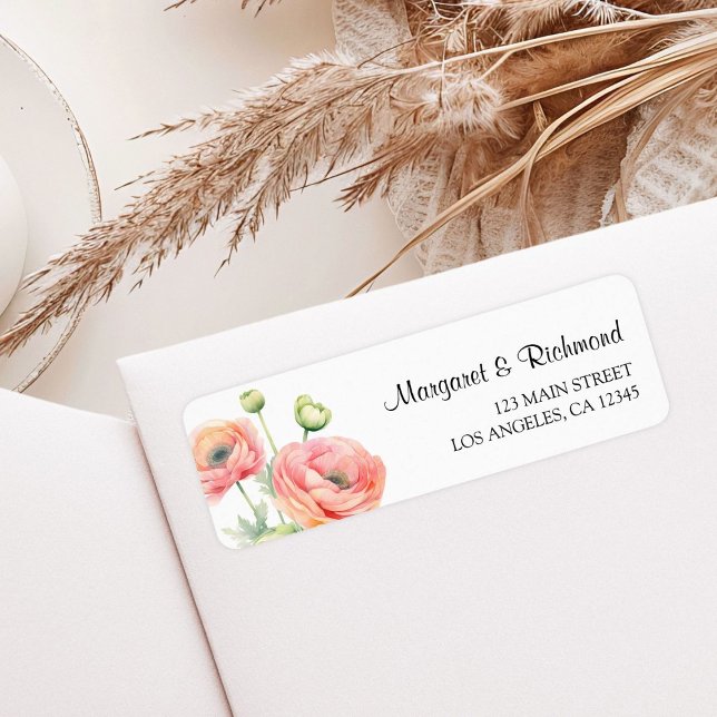 Pink Ranunculus Floral Wedding Return Address (Creator Uploaded)