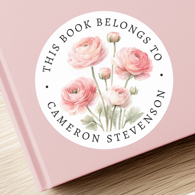 Pink ranunculus flower library book label (Pink ranunculus flower library book label)