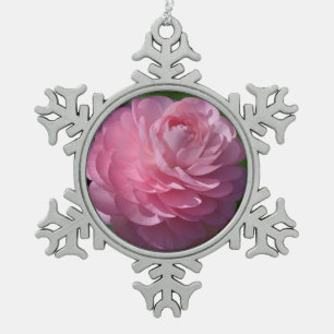 Pink ranunculus flower snowflake pewter christmas ornament