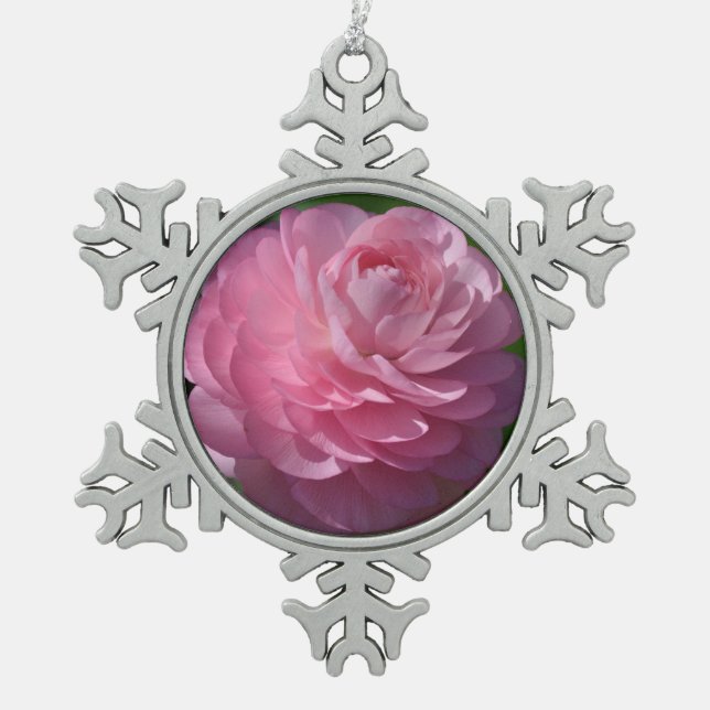 Pink ranunculus flower   snowflake pewter christmas ornament (Front)