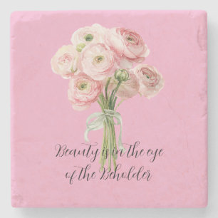 Pink Ranunculus Flowers   Stone Coaster