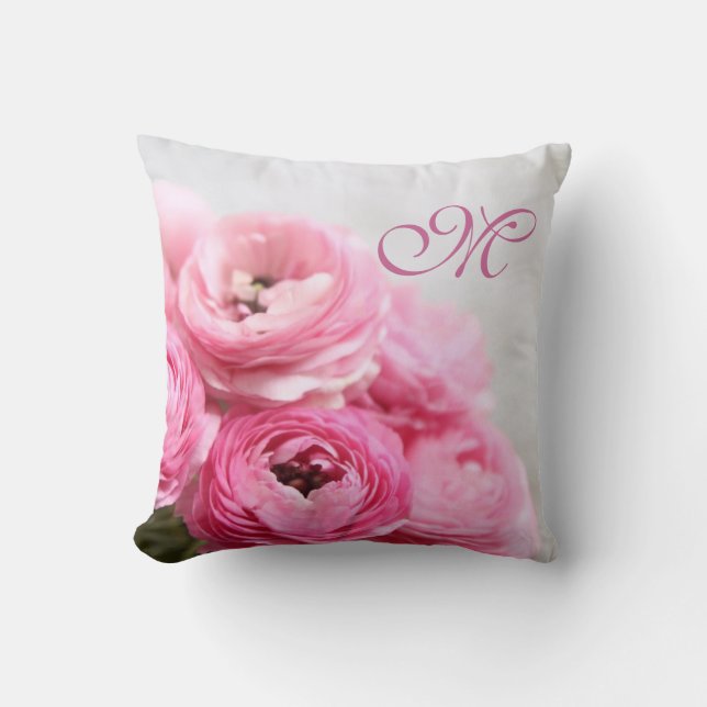 Pink ranunculus flowers throw pillow (Front)