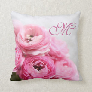 Pink ranunculus flowers throw pillow