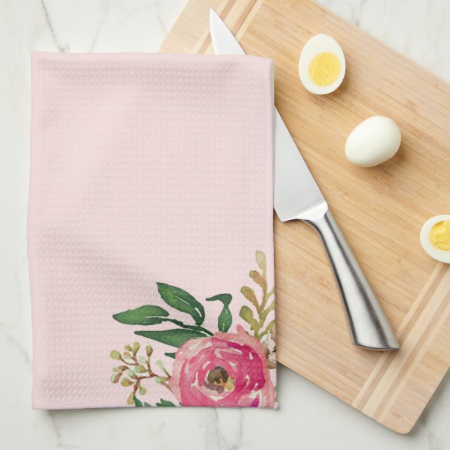 Pink Ranunculus Kitchen Towel (Quarter Fold)
