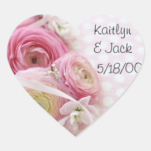 pink ranunculus on polka dots heart stickers
