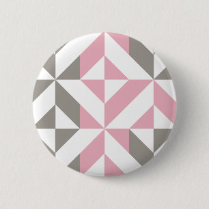 Pink Raspberry and Silver Geometric ZigZag 2 Inch Round Button