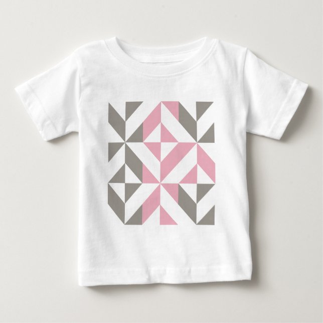 Pink Raspberry and Silver Geometric ZigZag Baby T-Shirt (Front)