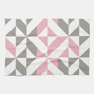 Pink Raspberry and Silver Geometric ZigZag Kitchen Towel
