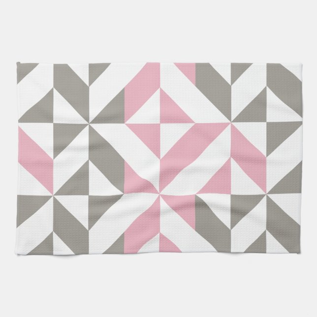 Pink Raspberry and Silver Geometric ZigZag Kitchen Towel (Horizontal)